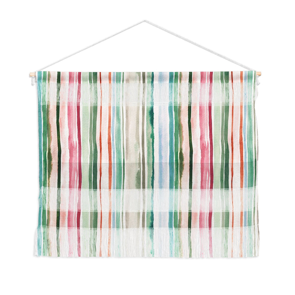 Ninola Design Botanic Retreat Watercolor Stripes Green Orange Red Wall Hanging Landscape