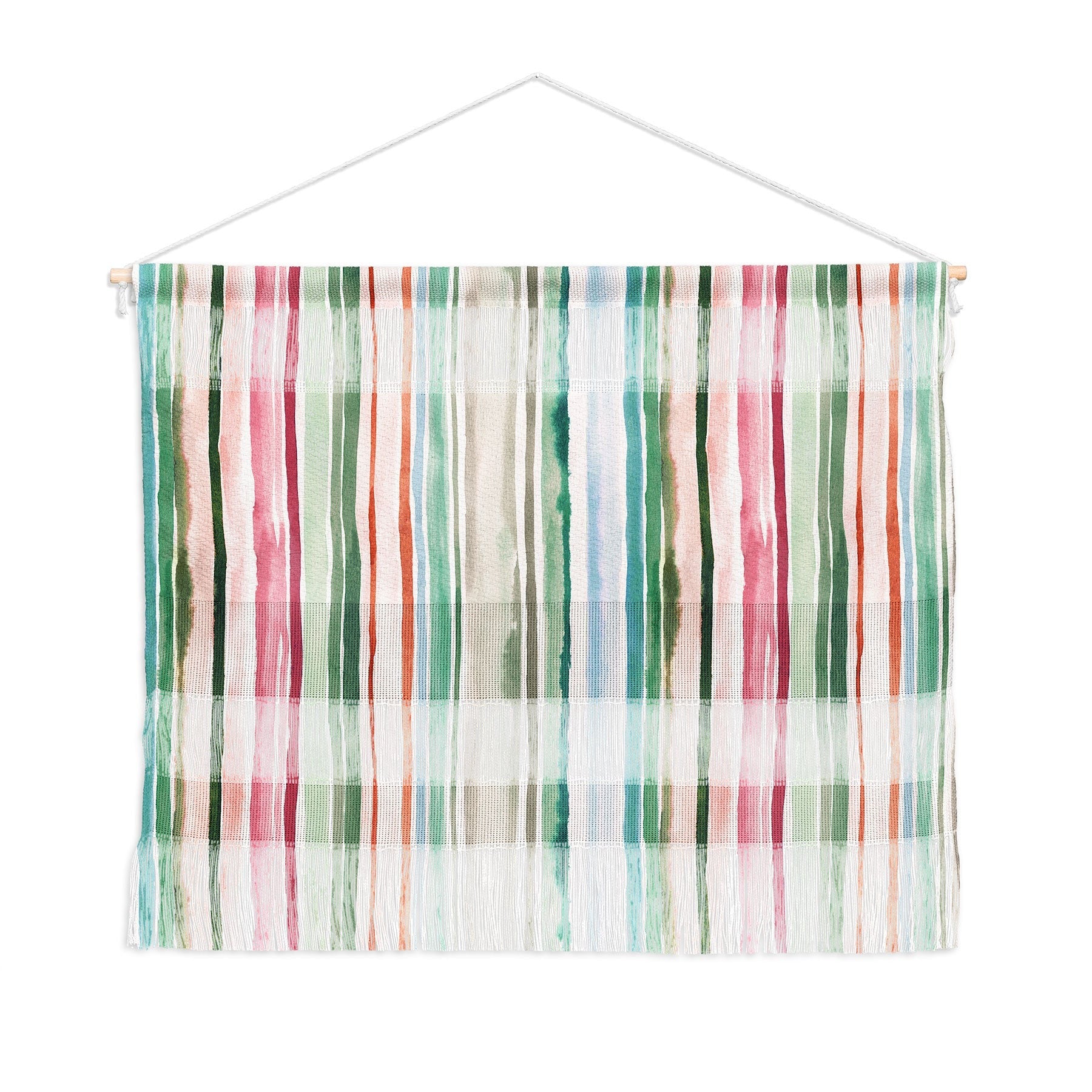 Ninola Design Botanic Retreat Watercolor Stripes Green Orange Red Wall Hanging Landscape