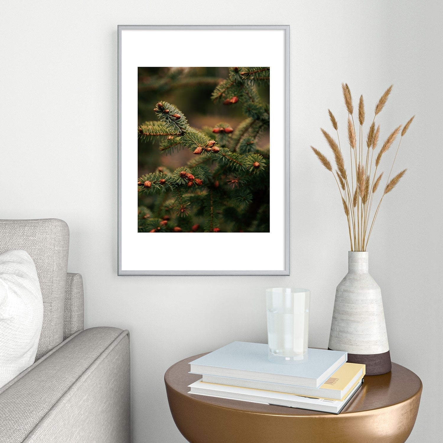 Hannah Kemp Spruce Tips Metal Framed Art Print