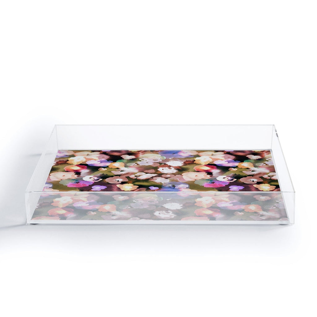 Ninola Design Botanic Retreat Ombre Abstract Watercolor Flowers Pink gold Acrylic Tray