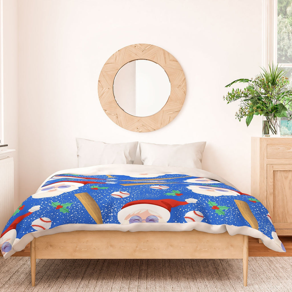 Design by Spark Sporty Baseball Santa Duvet Cover
