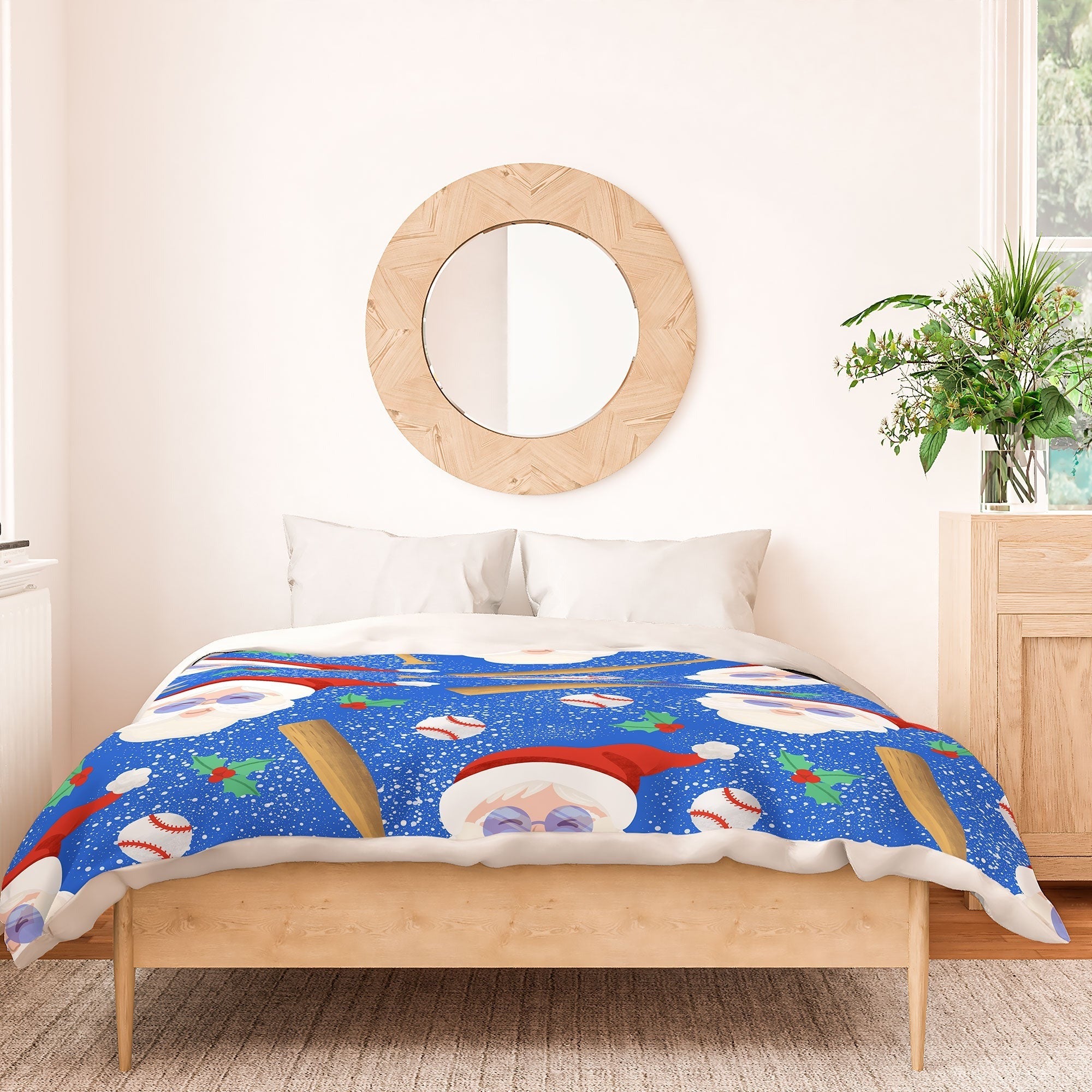 Design by Spark Sporty Baseball Santa Duvet Cover