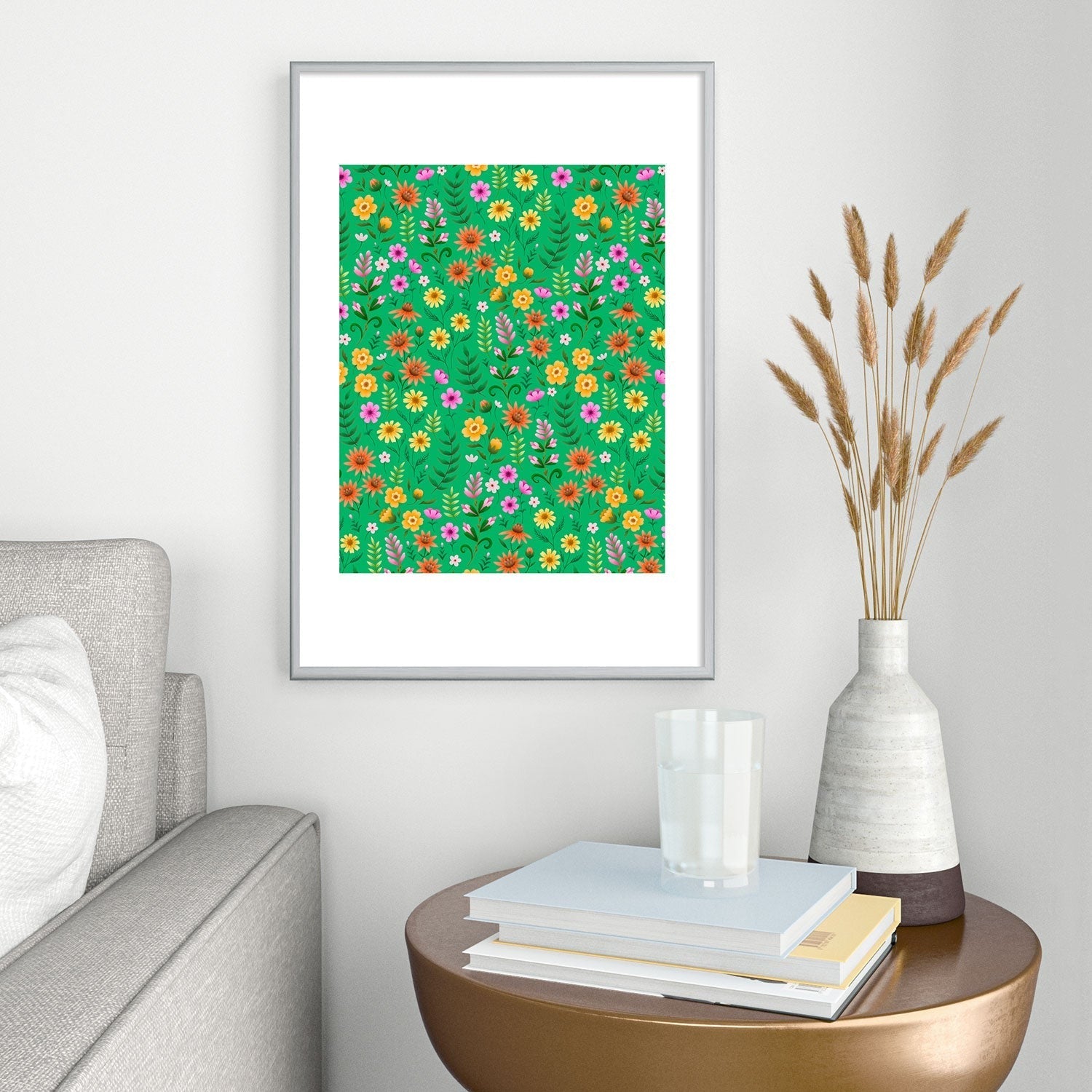 Pimlada Phuapradit Ditsy Spring Floral Green Metal Framed Art Print