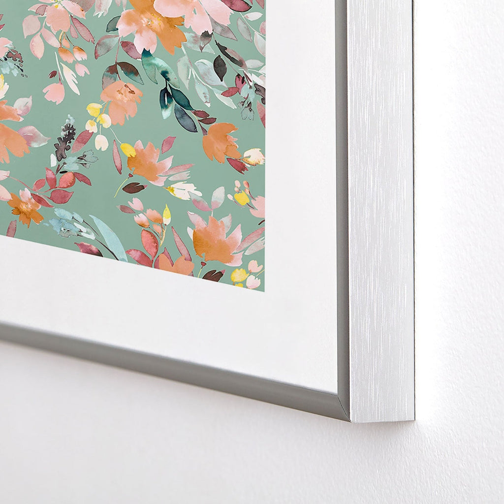 Ninola Design Botanic Retreat Floral Oleander Whimsical Teal Green Metal Framed Art Print