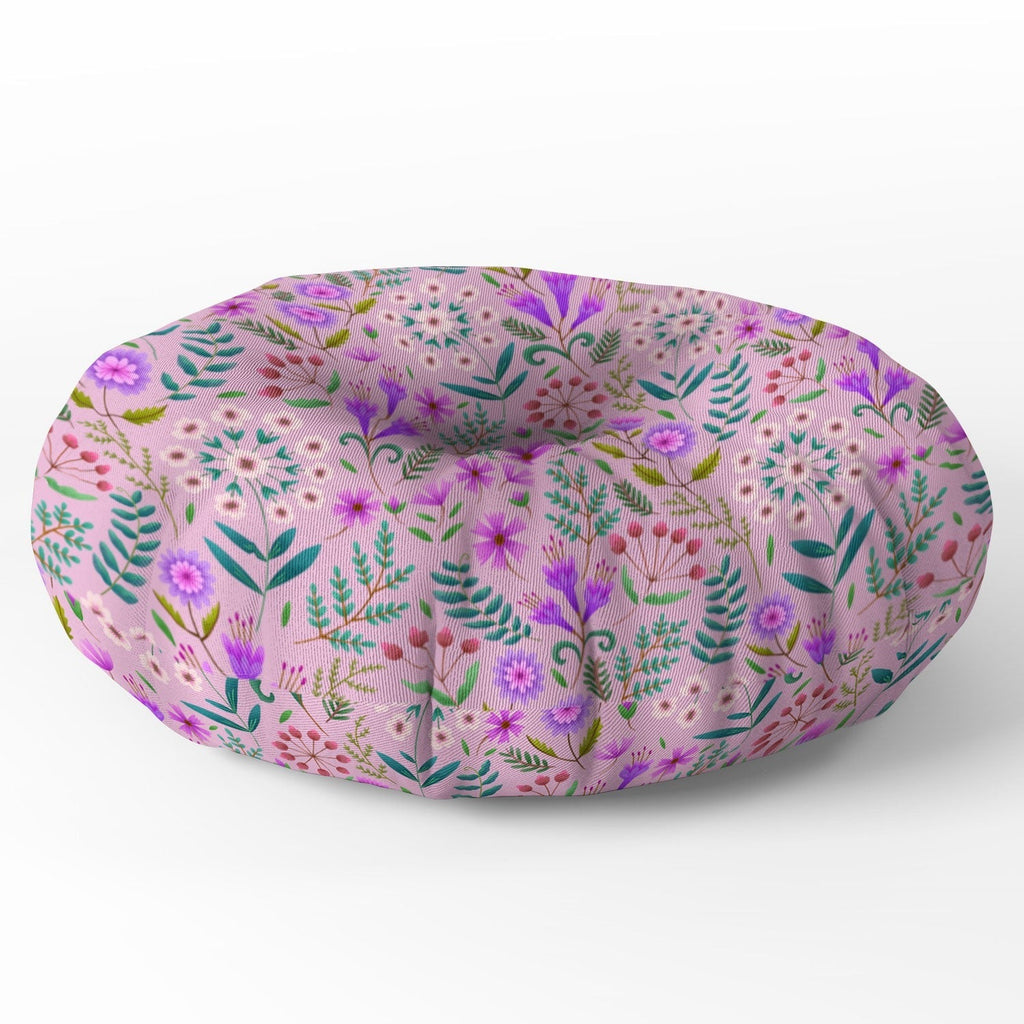 Pimlada Phuapradit Ditsy Purple Floral Half Drop Floor Pillow Round