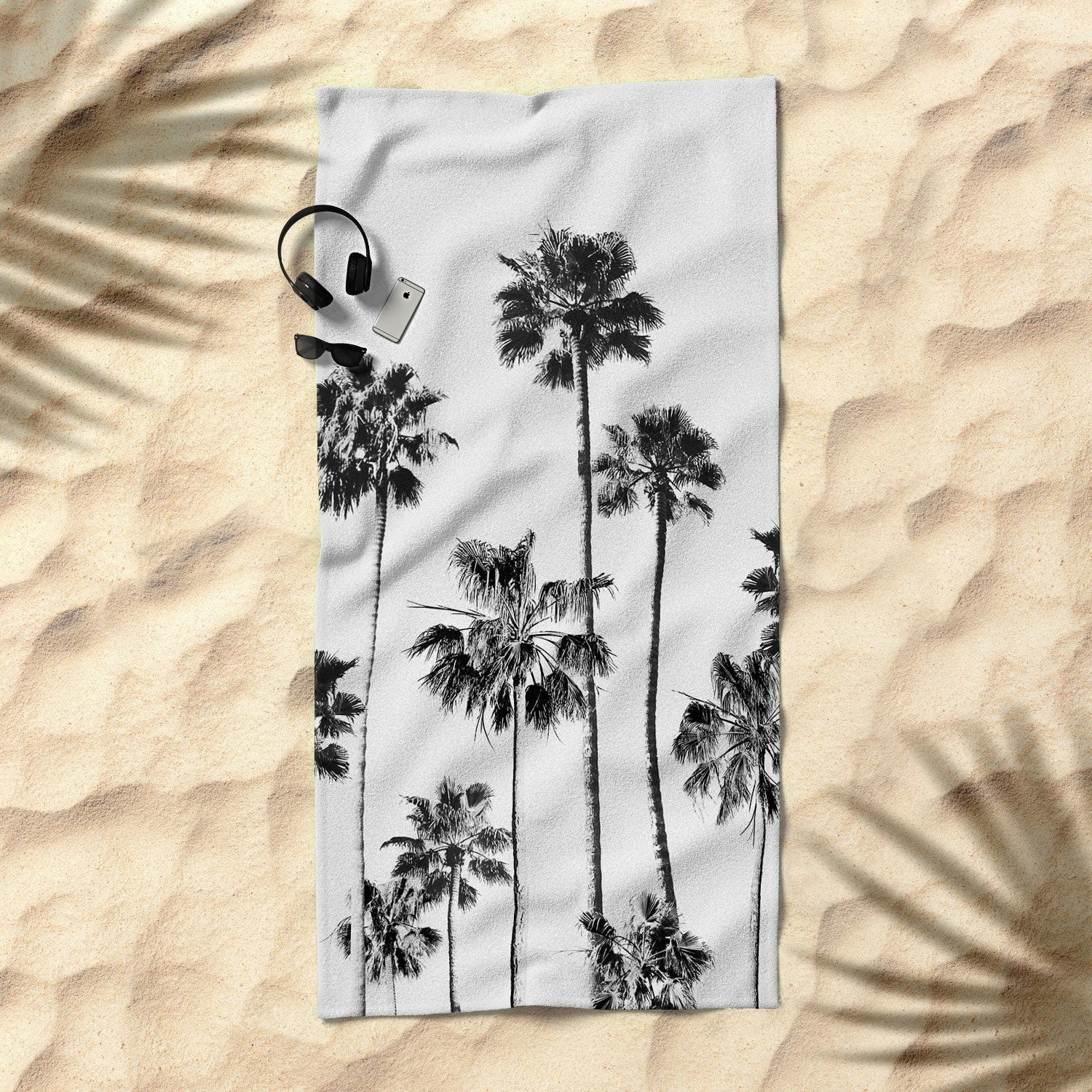 Gal Design Black And White Palms Beach Towel