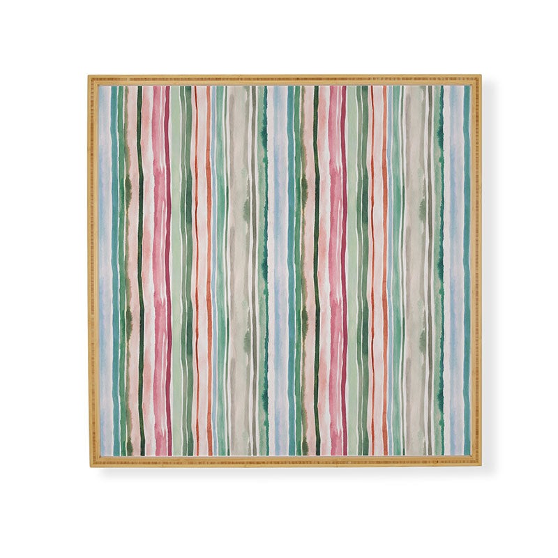 Ninola Design Botanic Retreat Watercolor Stripes Green Orange Red Framed Wall Art