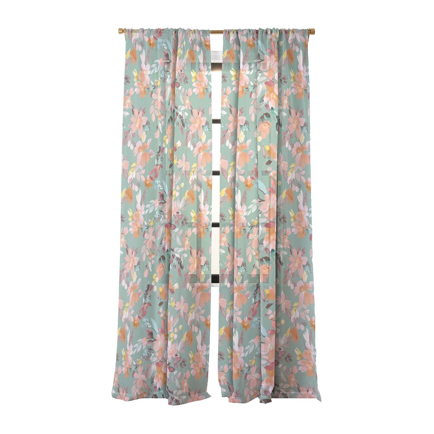 Ninola Design Botanic Retreat Floral Oleander Whimsical Teal Green Sheer Non Repeat