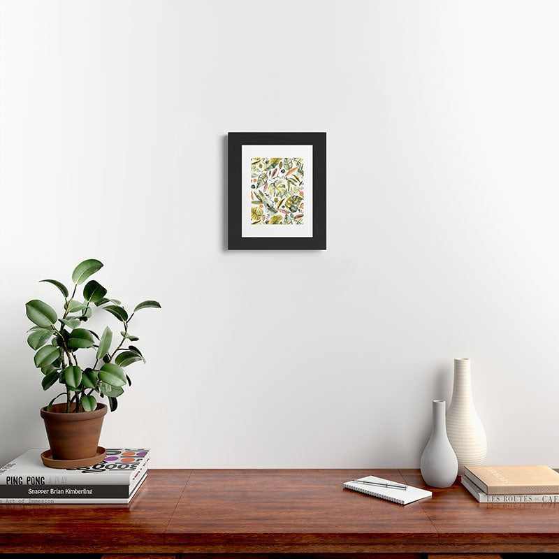 Ninola Design Botanic Retreat Tropical Jungle Leaves Botanical Green Orange Framed Art Print