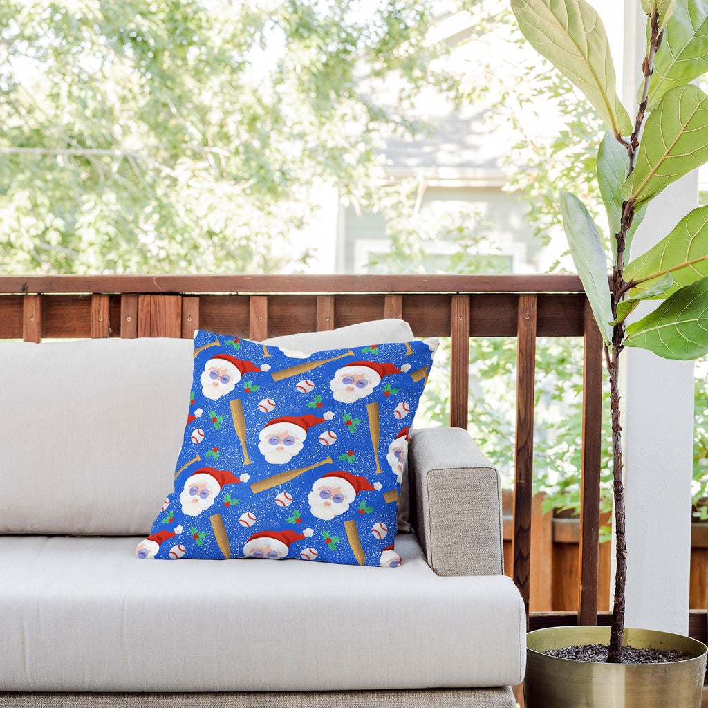 Design by Spark Sporty Baseball Santa Outdoor Throw Pillow