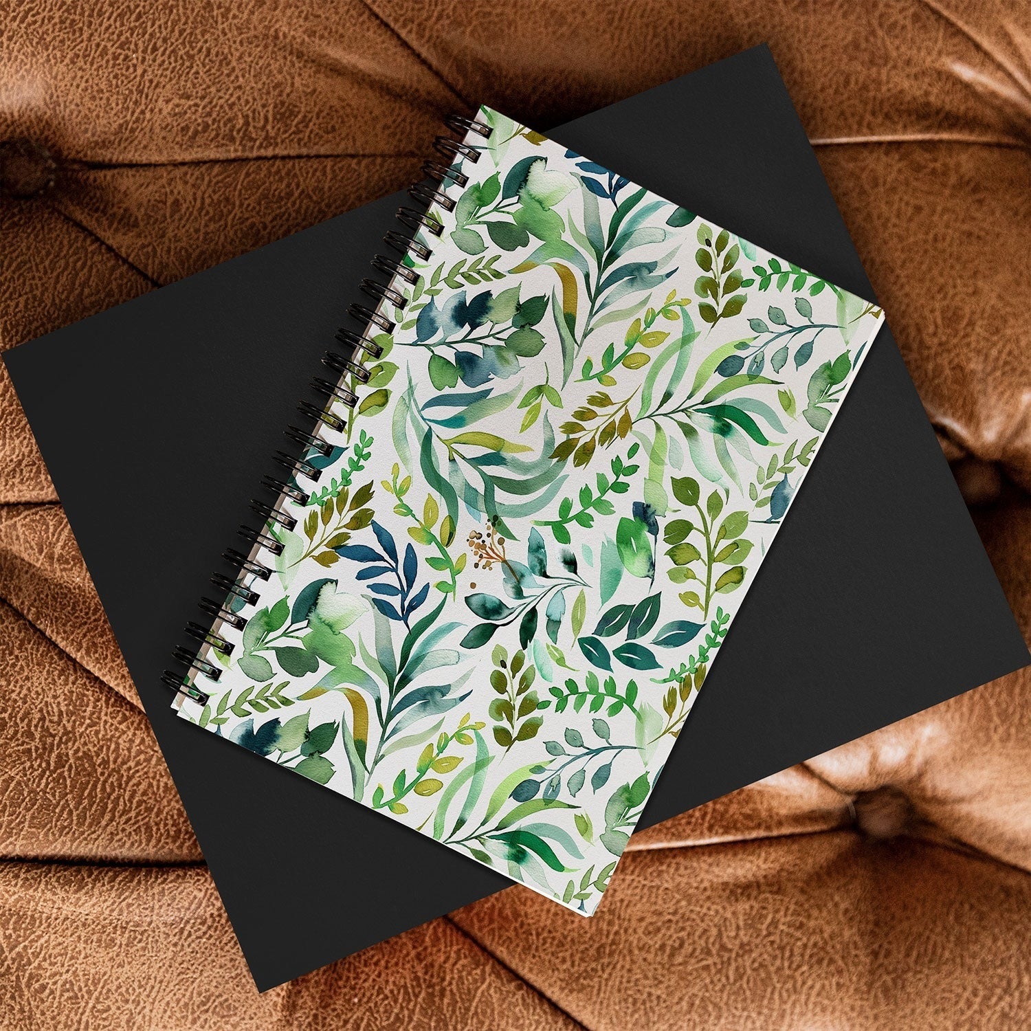 Ninola Design Botanic Retreat Loose Botanical Leaves Watercolor Green Spiral Notebook