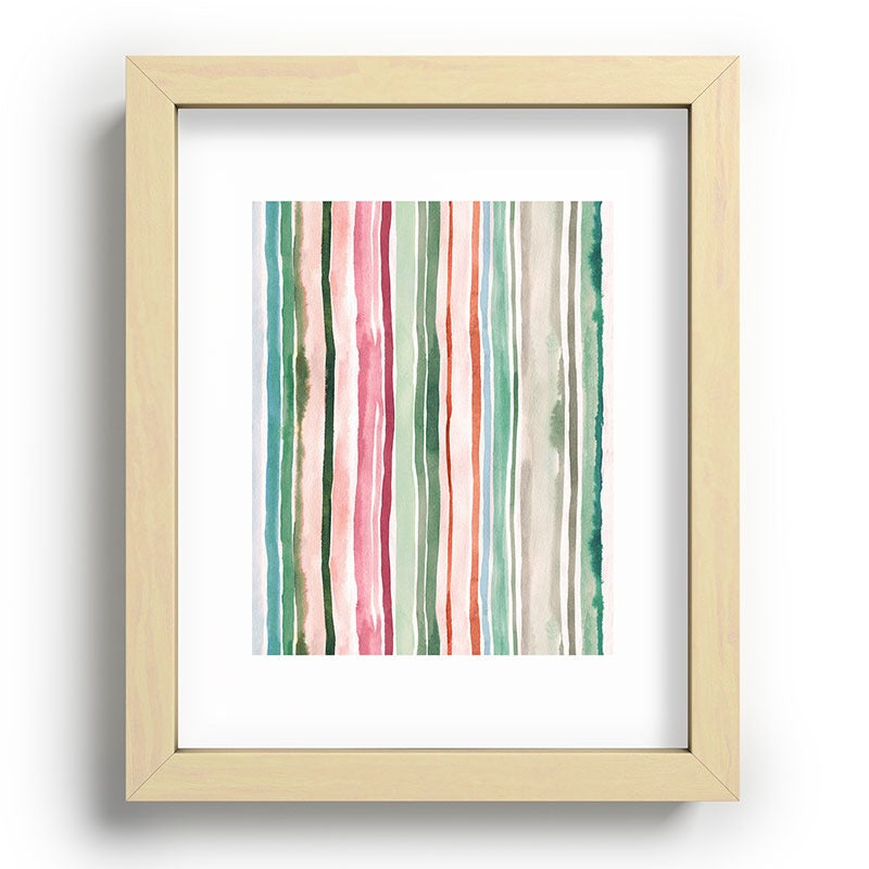 Ninola Design Botanic Retreat Watercolor Stripes Green Orange Red Recessed Framing Rectangle