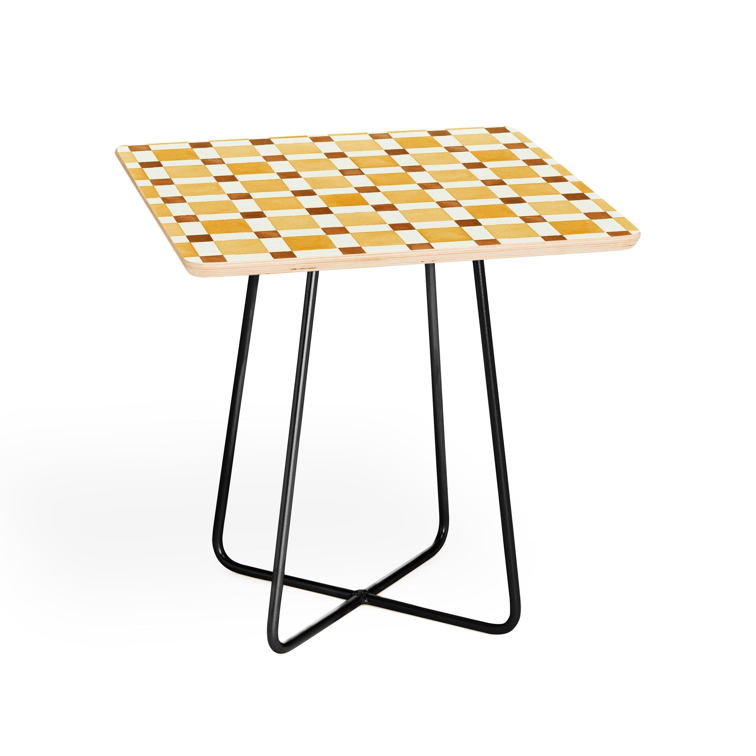 Ninola Design Everyday Artifact Checker Mosaic Tiles Geometry Yellow Side Table