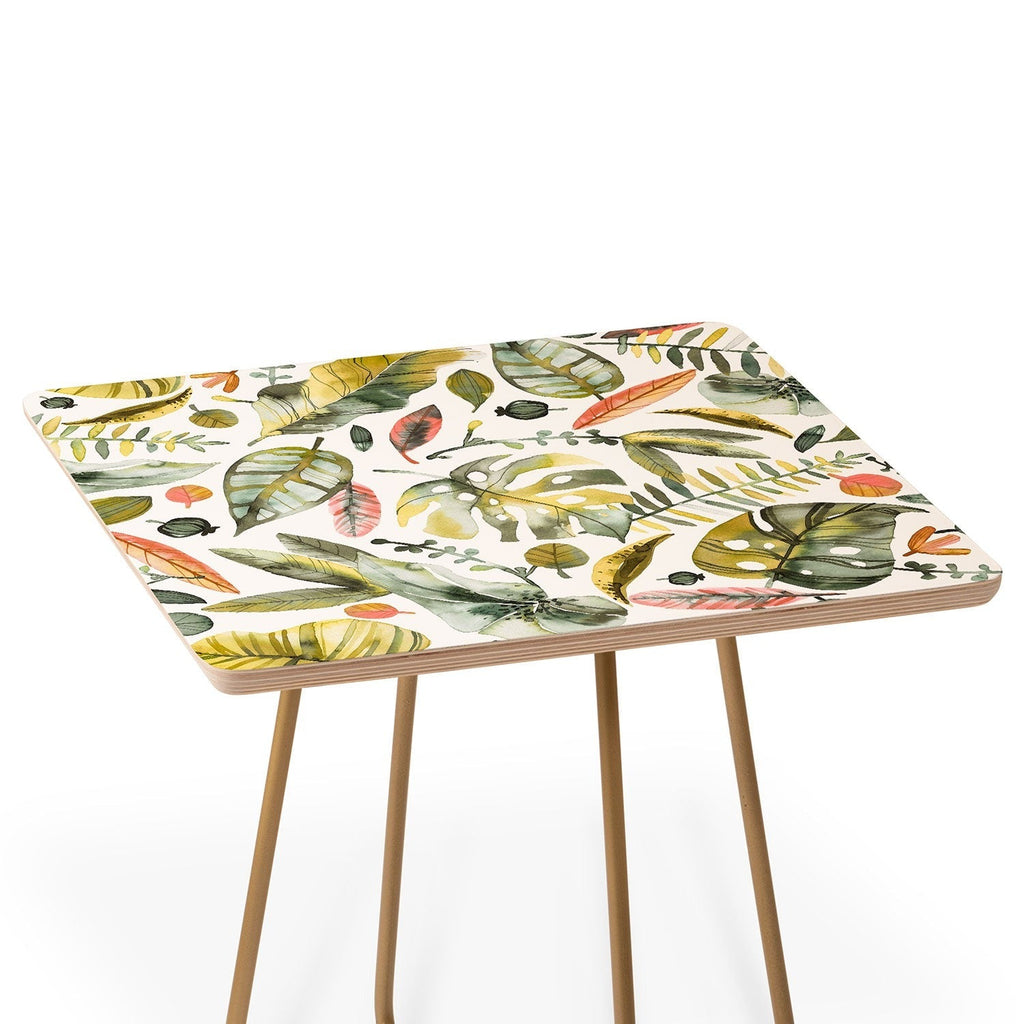 Ninola Design Botanic Retreat Tropical Jungle Leaves Botanical Green Orange Side Table