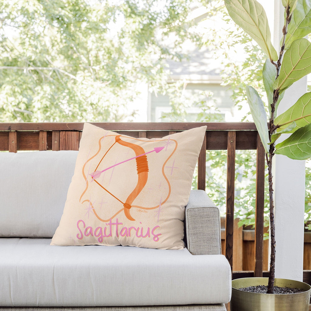 Little Om Zodiac Sign Sagittarius Outdoor Throw Pillow