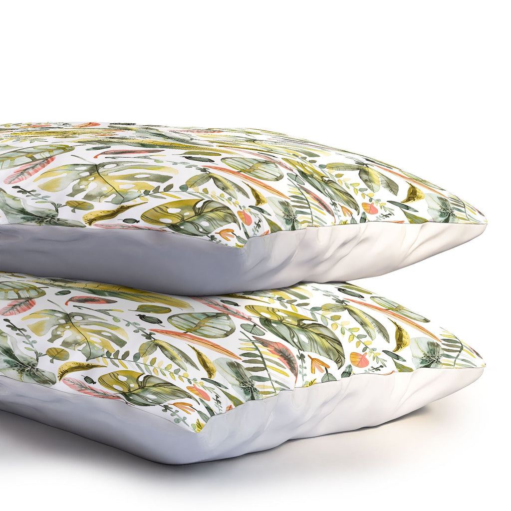 Ninola Design Botanic Retreat Tropical Jungle Leaves Botanical Green Orange Pillow Shams