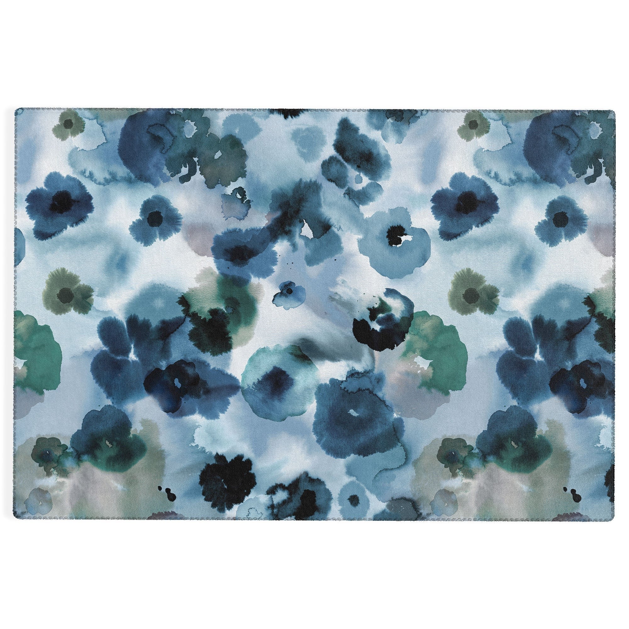 Ninola Design Botanic Retreat Ombre Abstract Watercolor Flowers Blue Navy Outdoor Rug