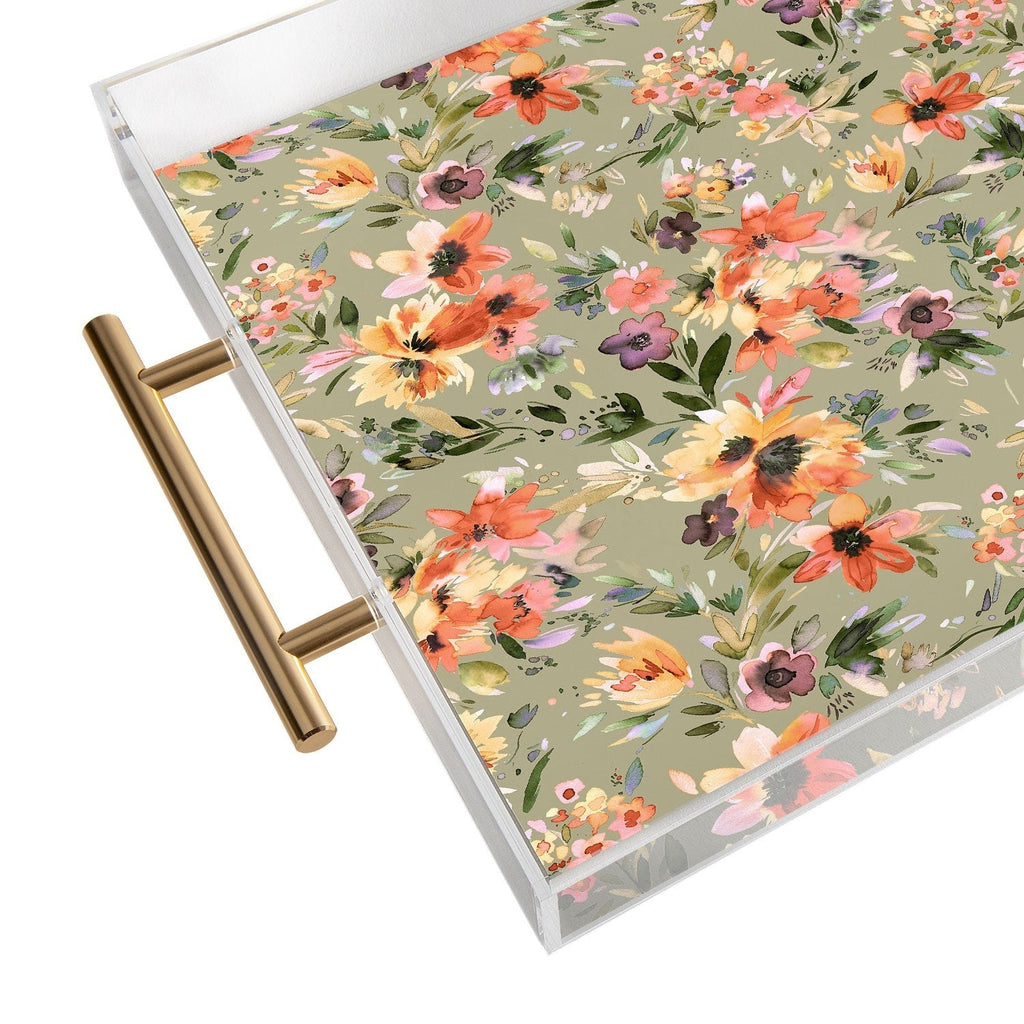 Ninola Design Botanic Retreat Floral Oleander Whimsical Teal Green Acrylic Tray