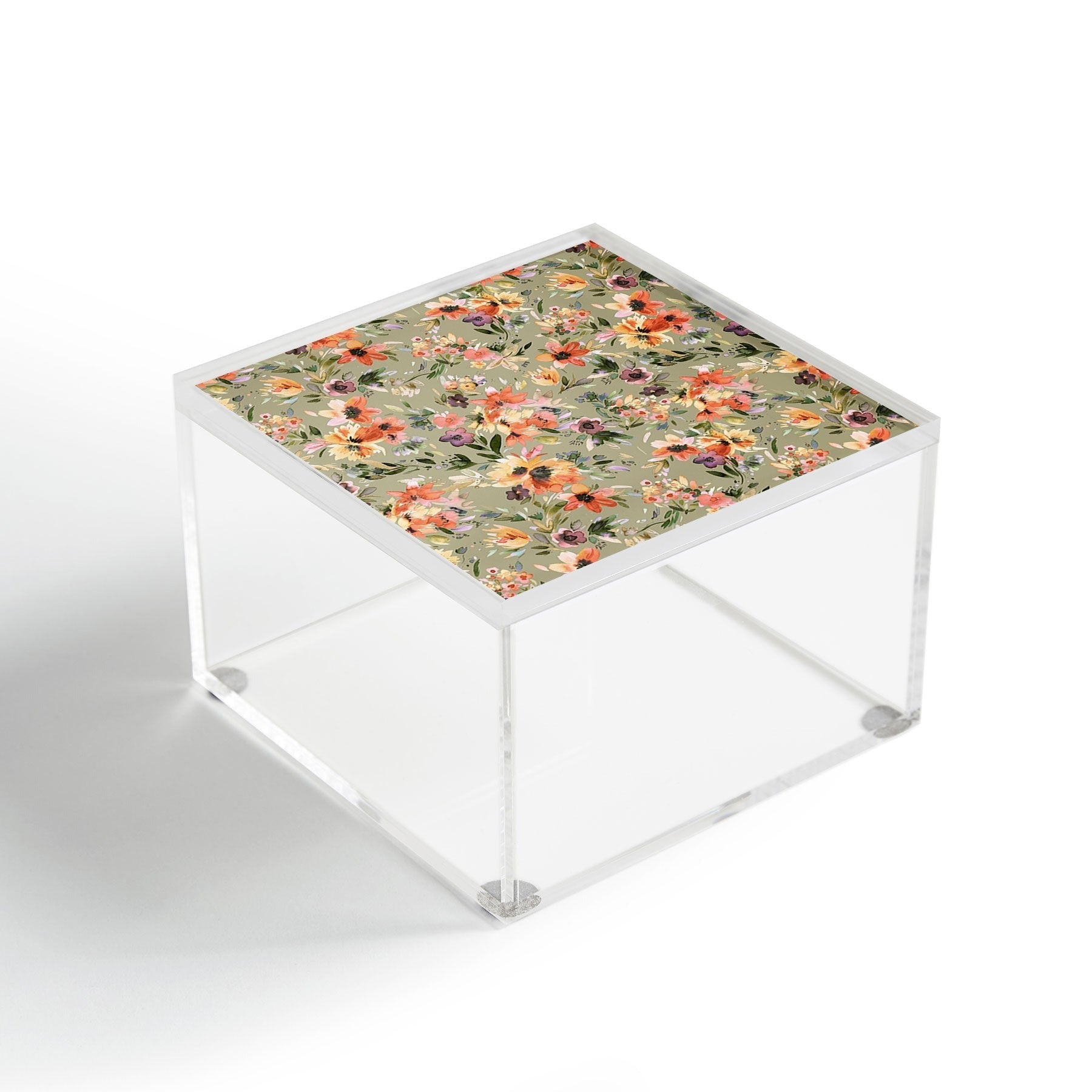 Ninola Design Botanic Retreat Painterly Tropical Flowers Sage Green Acrylic Box
