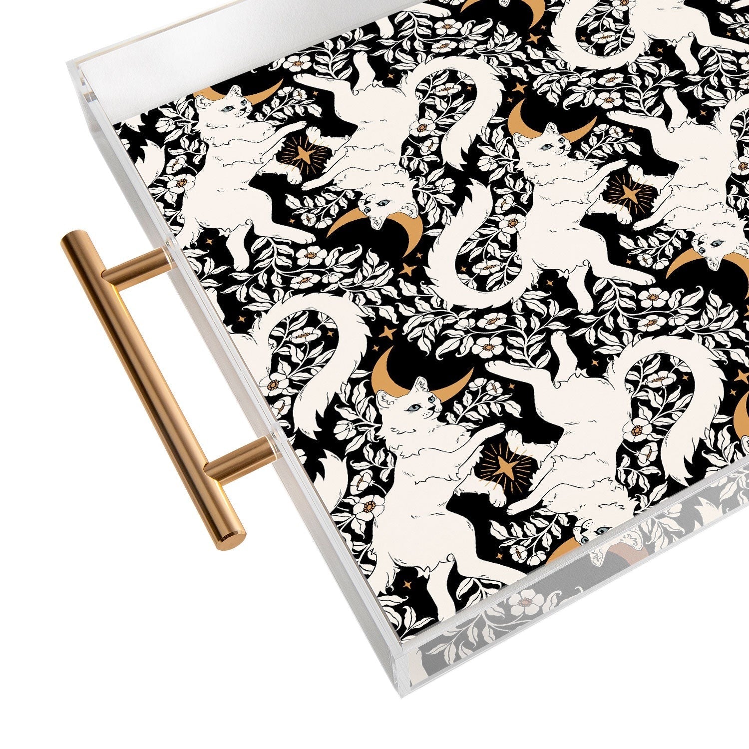 Avenie Celestial Cats Gold Acrylic Tray