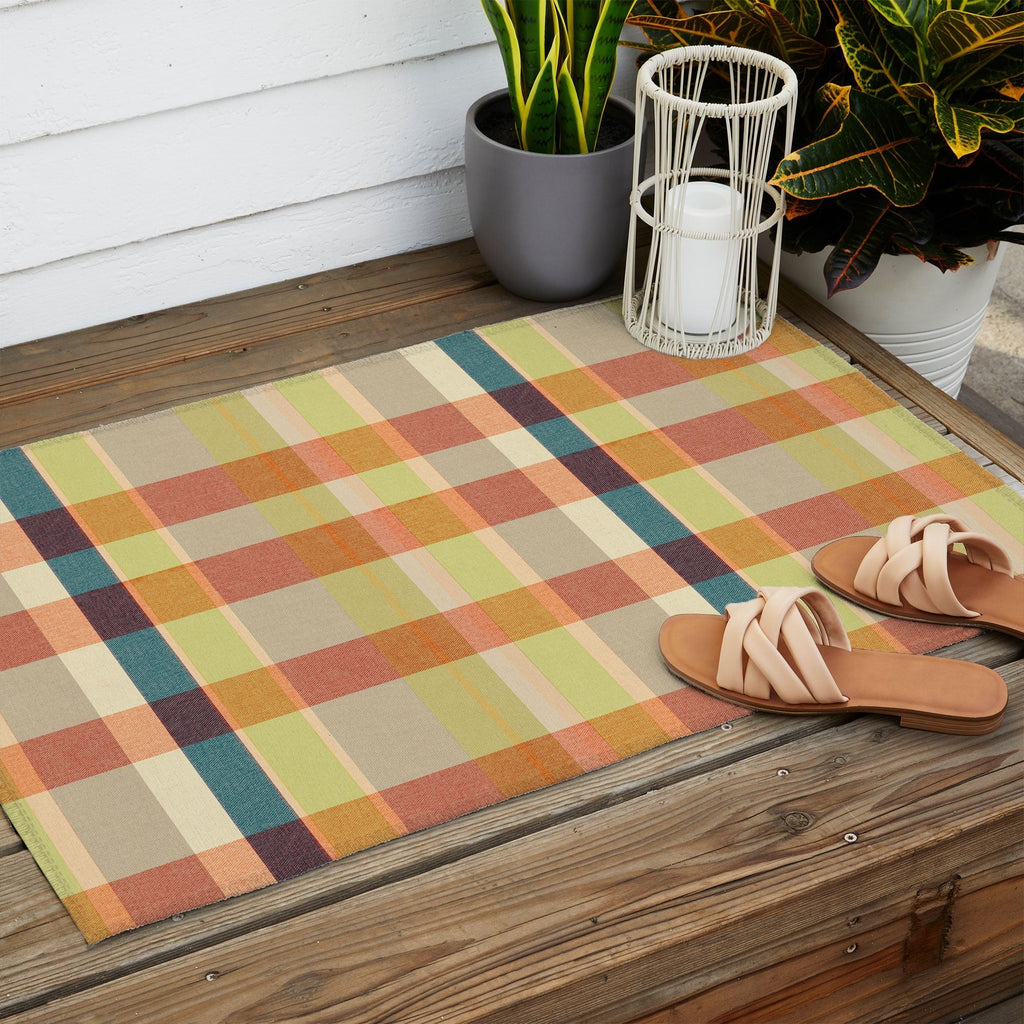 Marta Barragan Camarasa Retro Picnic Plaid Warm Tones Outdoor Rug
