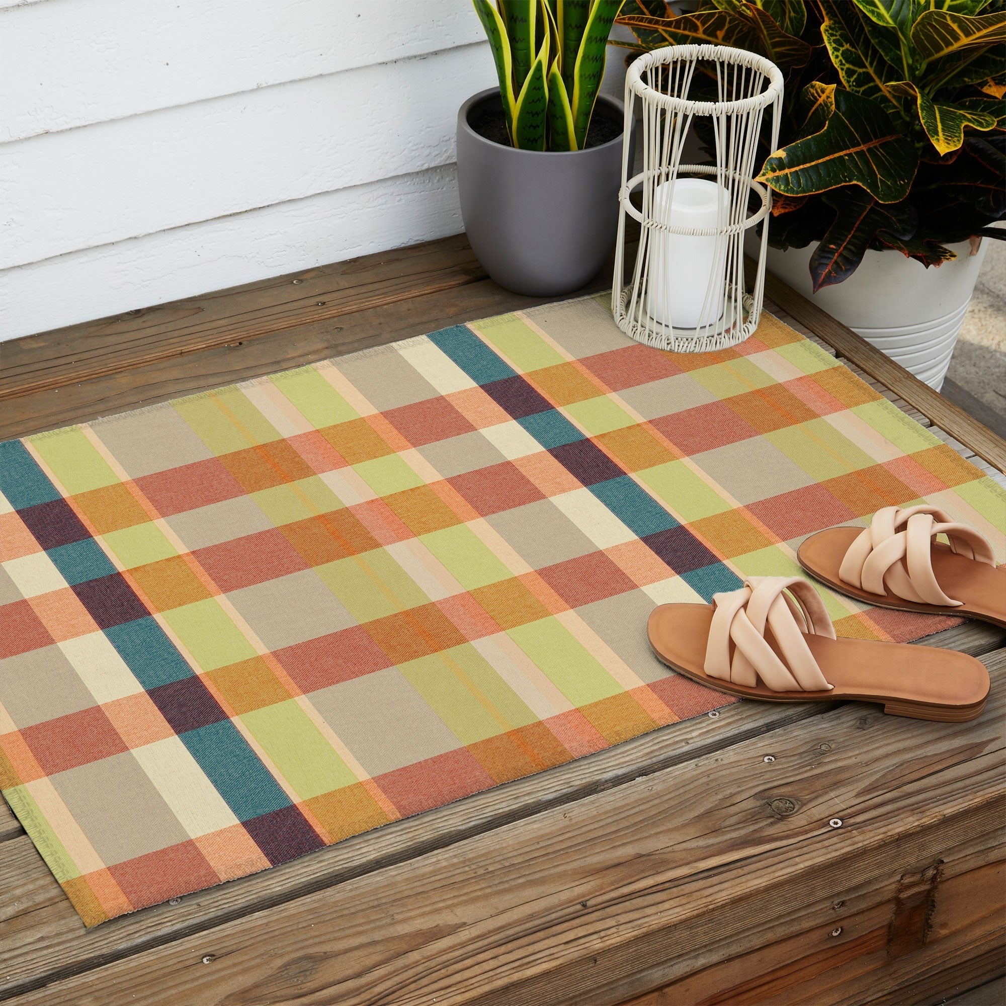 Marta Barragan Camarasa Retro Picnic Plaid Warm Tones Outdoor Rug