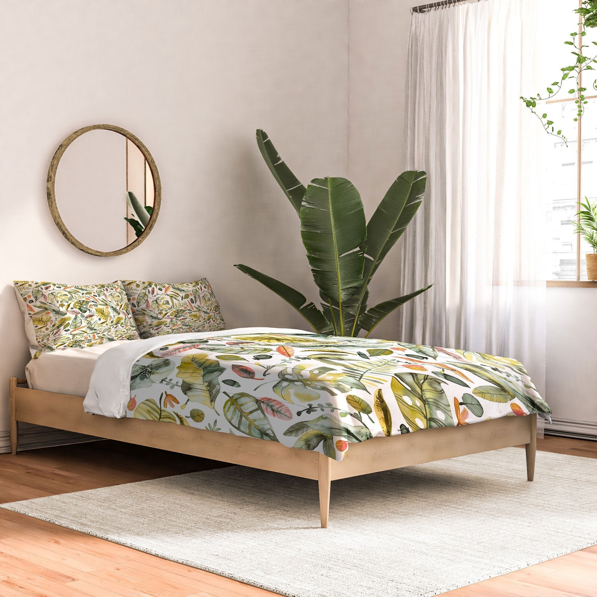 Ninola Design Botanic Retreat Tropical Jungle Leaves Botanical Green Orange Comforter
