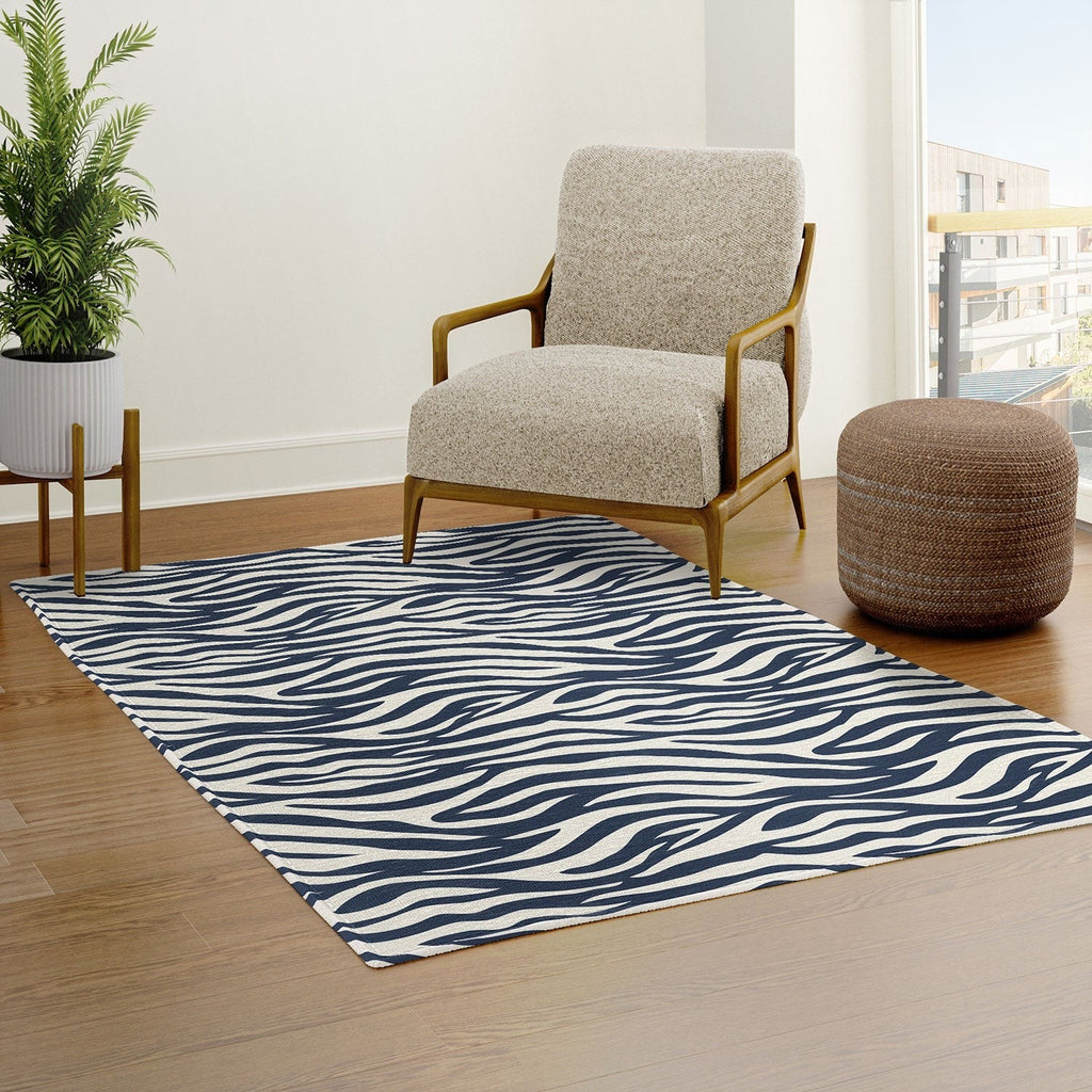 Avenie BR Navy Tiger Stripes Area Rug