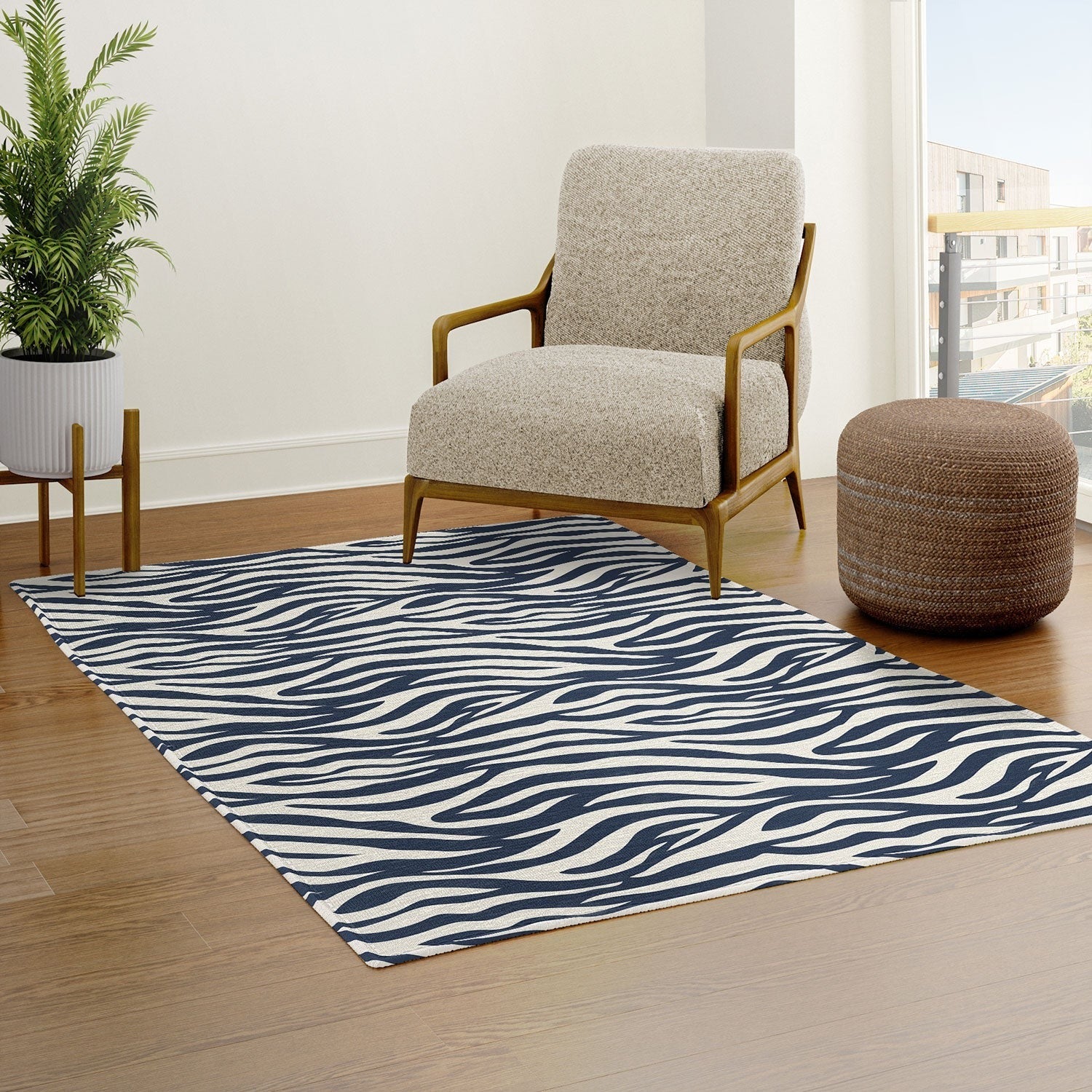 Avenie BR Navy Tiger Stripes Area Rug