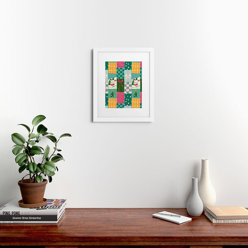 LouBruzzoni Cozy Christmas Patchwork Framed Art Print