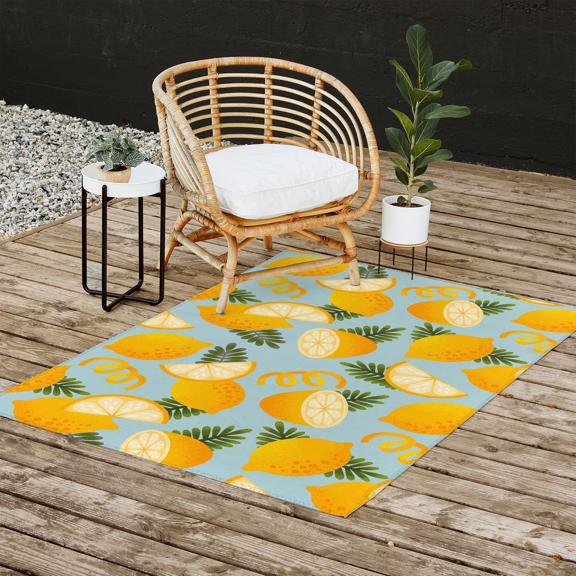 Jessica Molina Lemon Pattern on Sky Blue Outdoor Rug