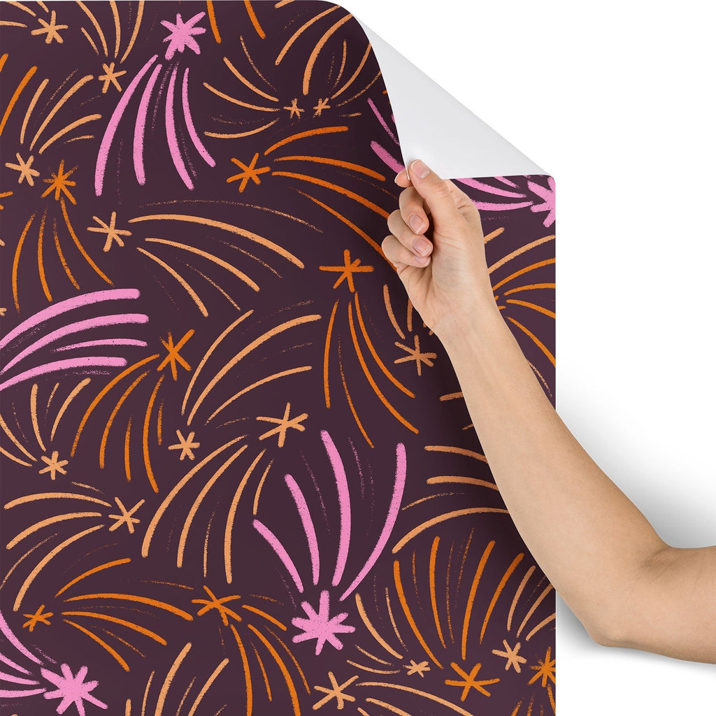 Little Om Pattern Shooting Stars plum Wallpaper