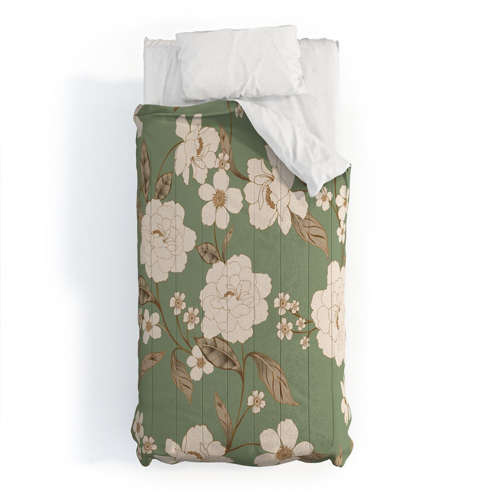 Gabriela Fuente Olive Floral Roberta Comforter