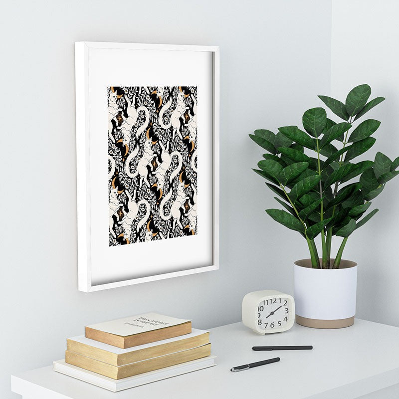 Avenie Celestial Cats Gold Recessed Framing Rectangle