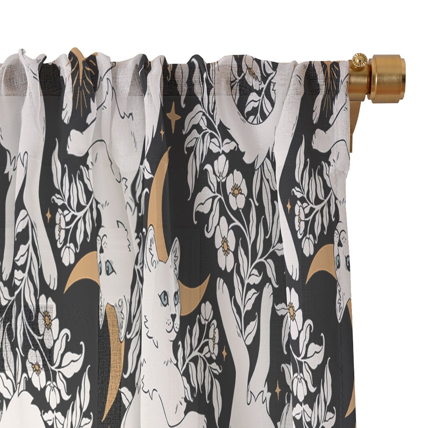 Avenie Celestial Cats Gold Sheer Window Curtain