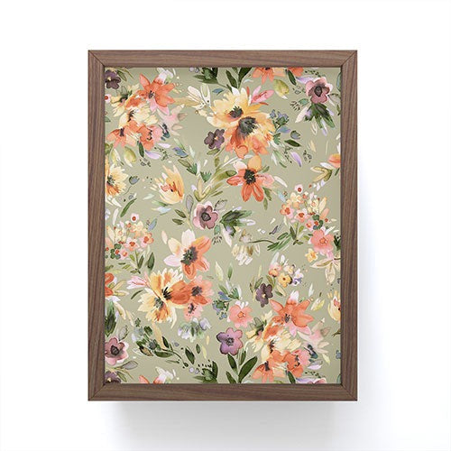 Ninola Design Botanic Retreat Painterly Tropical Flowers Sage Green Framed Mini Art Print