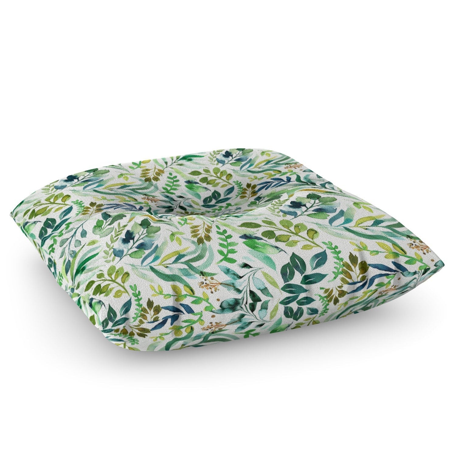Ninola Design Botanic Retreat Loose Botanical Leaves Watercolor Green Floor Pillow Square