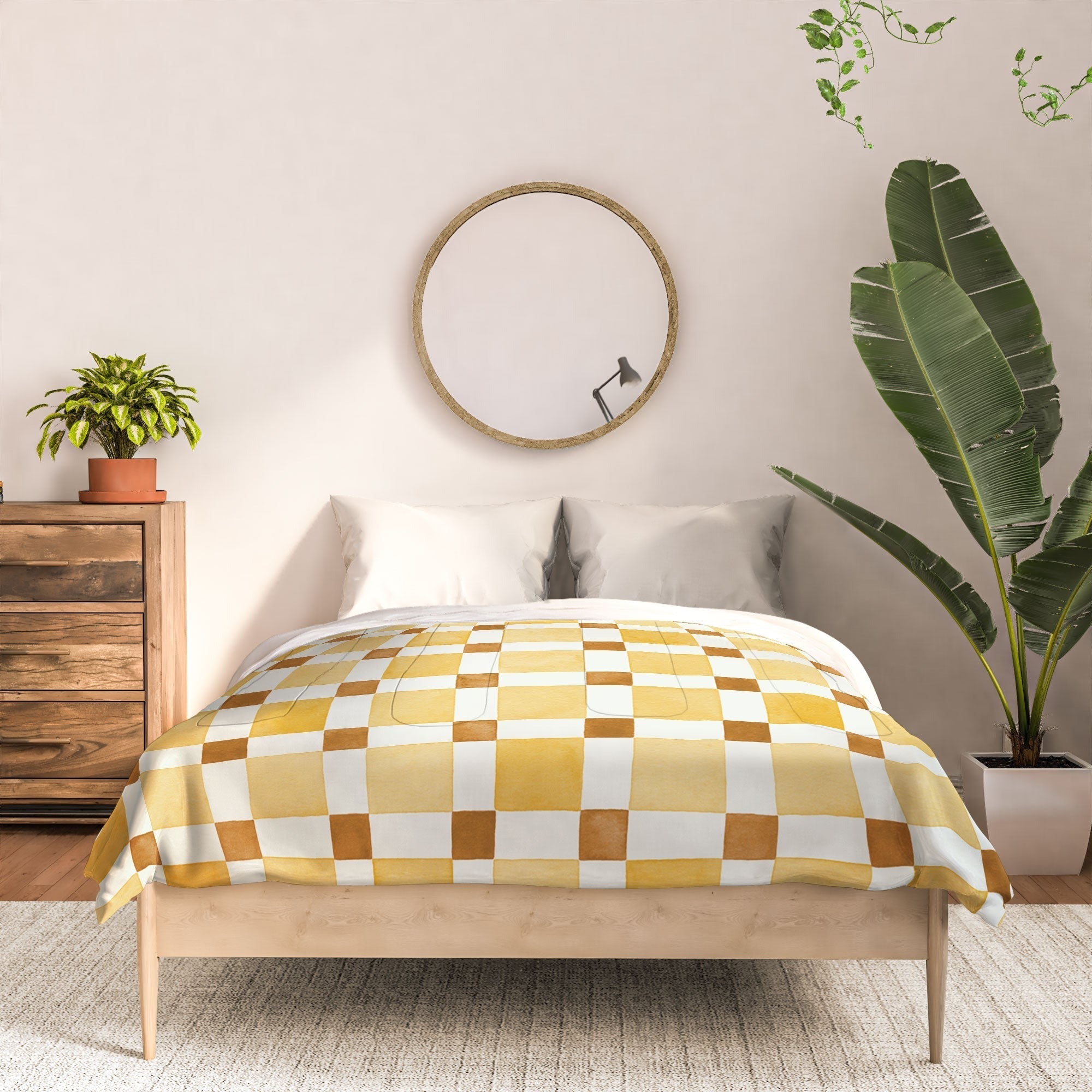 Ninola Design Everyday Artifact Checker Mosaic Tiles Geometry Yellow Comforter