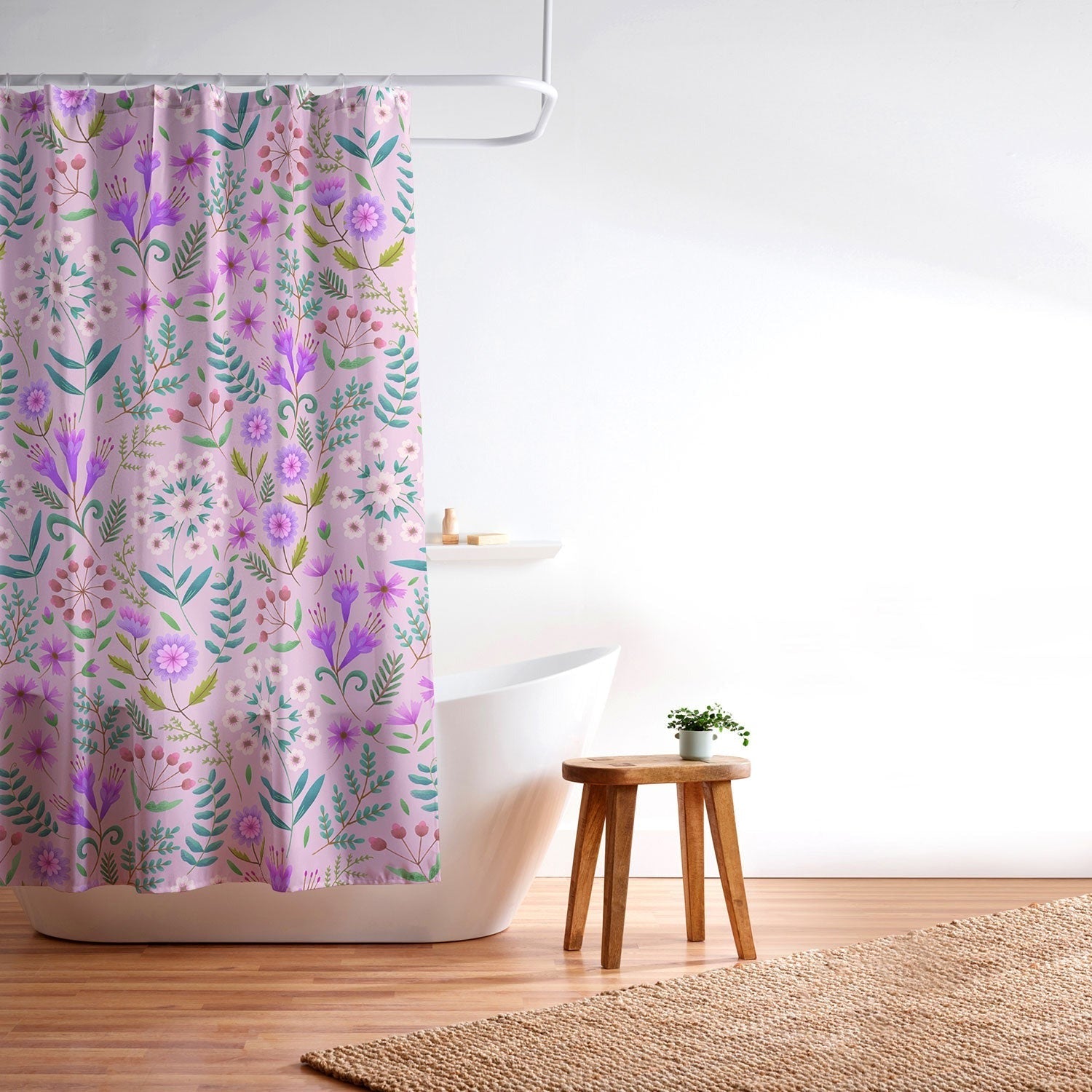 Pimlada Phuapradit Ditsy Purple Floral Half Drop Shower Curtain
