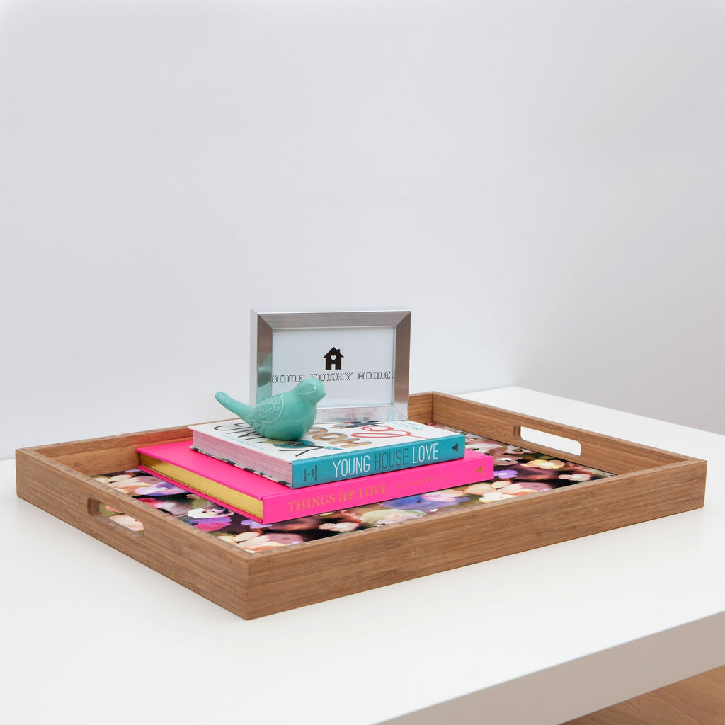 Ninola Design Botanic Retreat Ombre Abstract Watercolor Flowers Pink gold Rectangular Tray