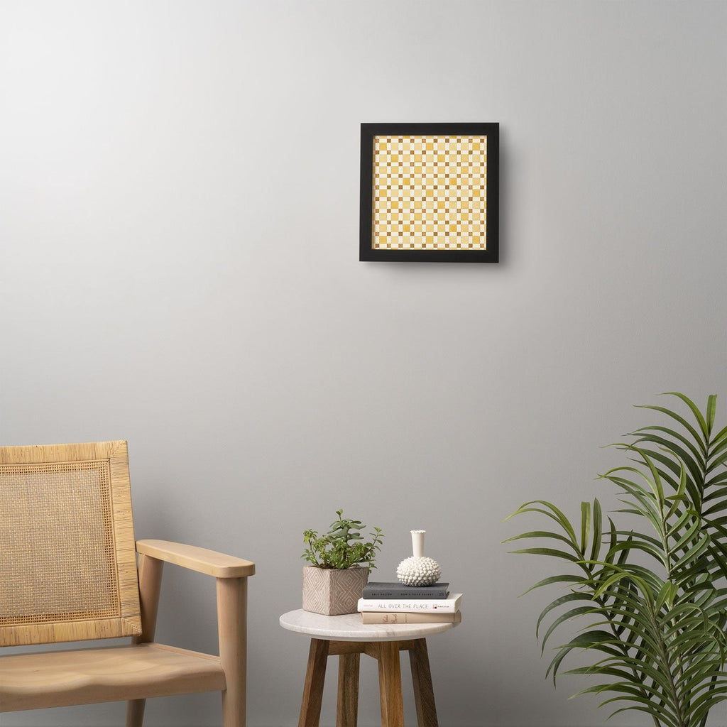 Ninola Design Everyday Artifact Checker Mosaic Tiles Geometry Yellow Framed Wall Art