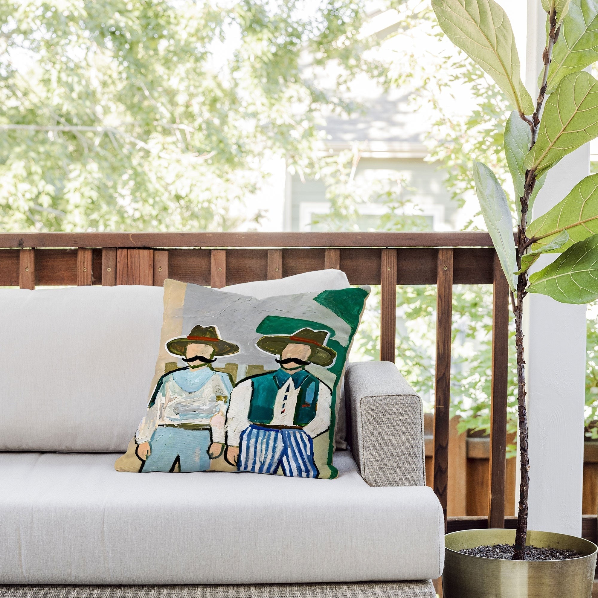 83 Oranges Side By Side Cowboy Edition Outdoor Throw Pillow