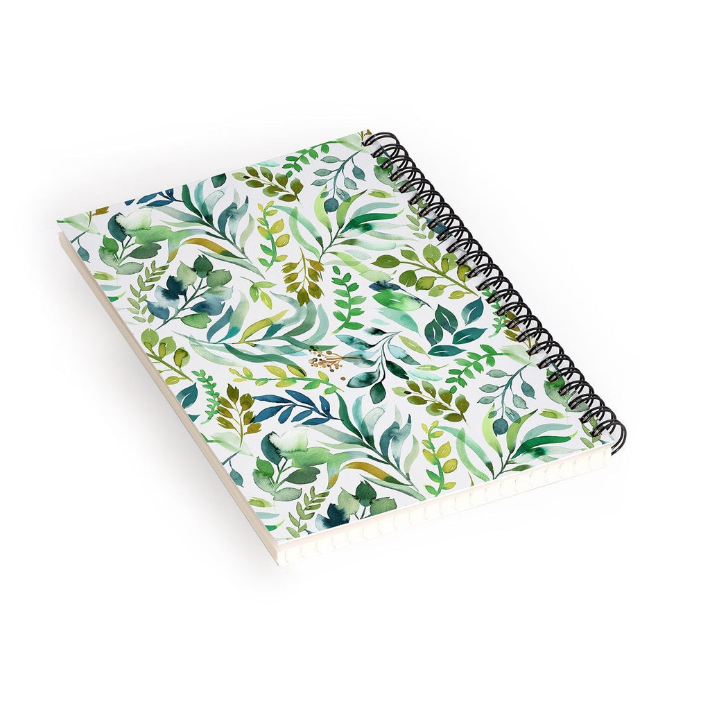 Ninola Design Botanic Retreat Loose Botanical Leaves Watercolor Green Spiral Notebook