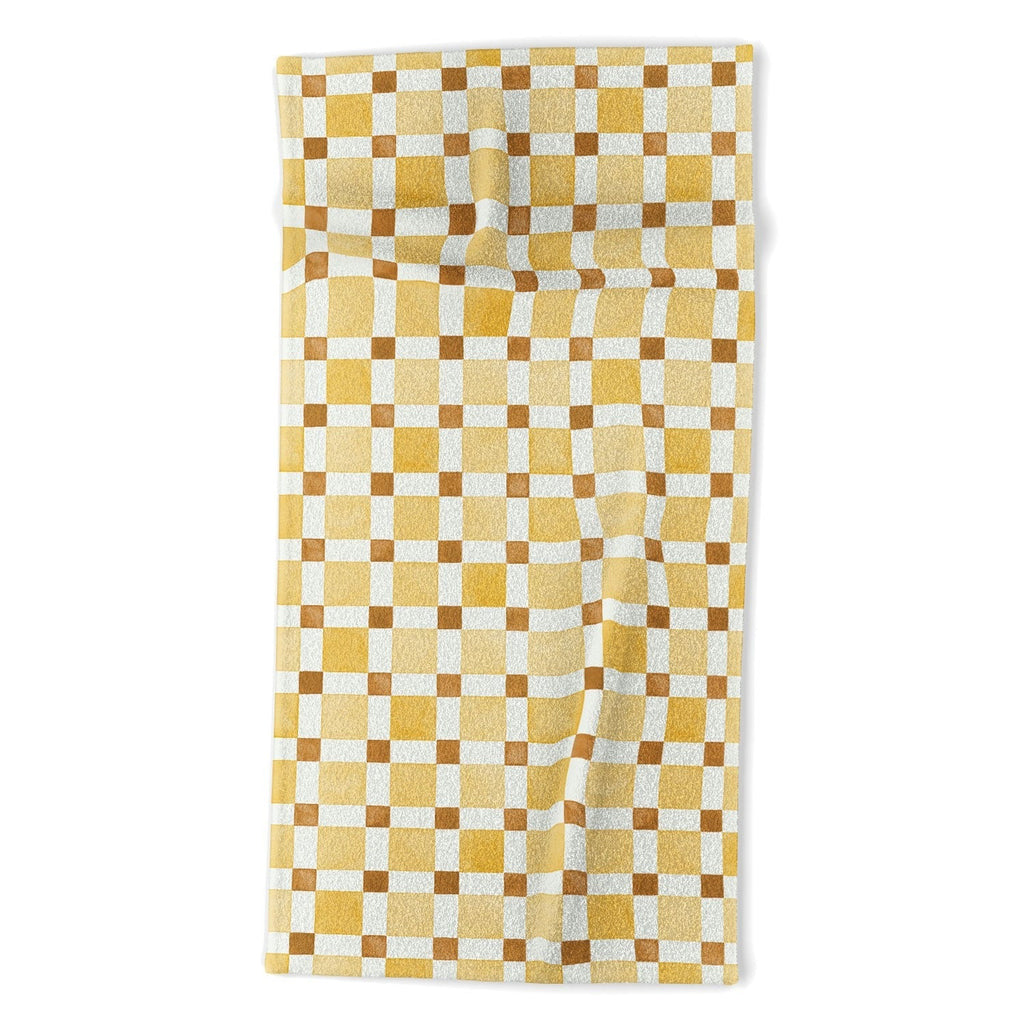 Ninola Design Everyday Artifact Checker Mosaic Tiles Geometry Yellow Beach Towel
