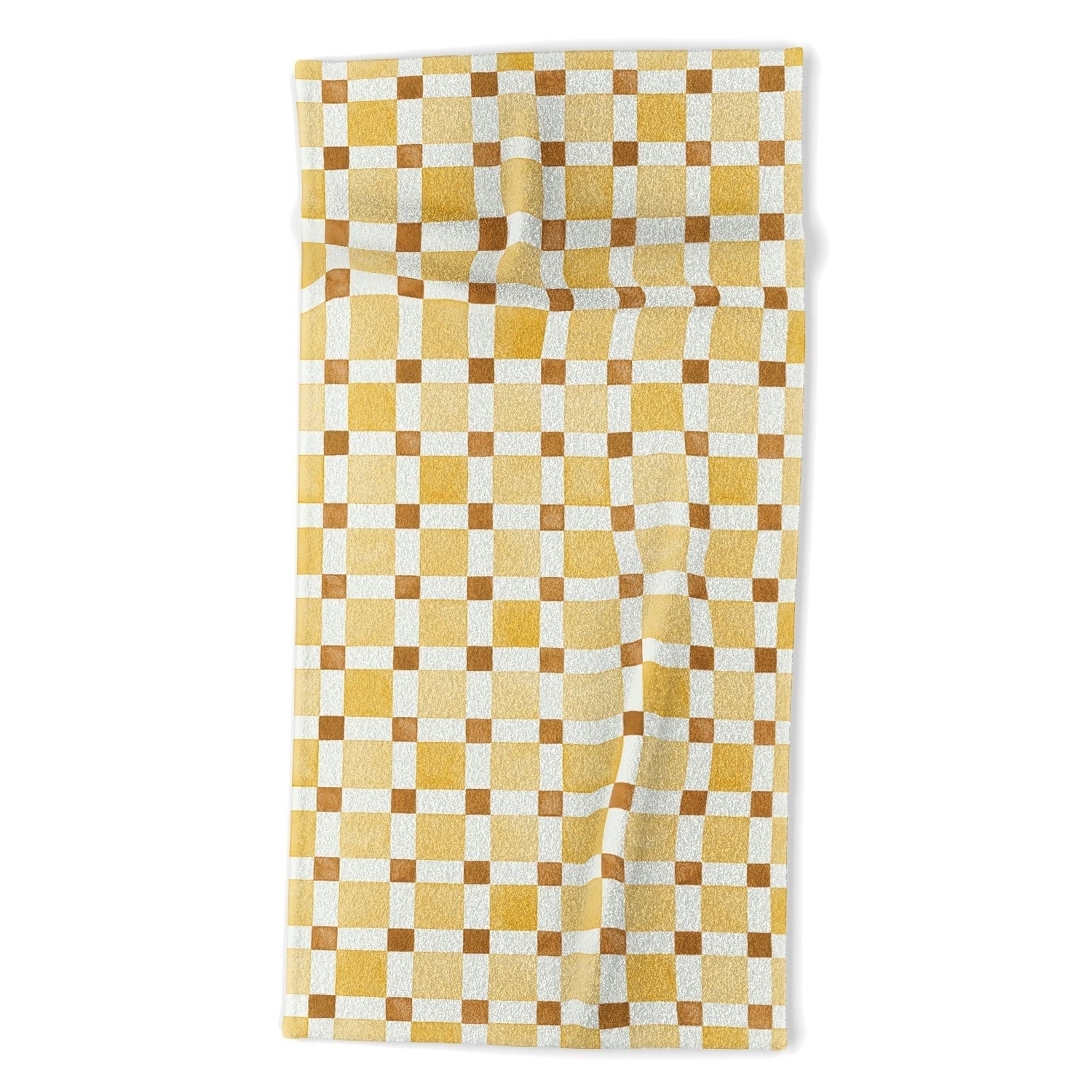 Ninola Design Everyday Artifact Checker Mosaic Tiles Geometry Yellow Beach Towel