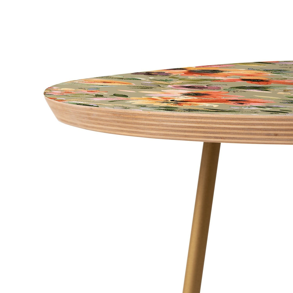 Ninola Design Botanic Retreat Painterly Tropical Flowers Sage Green Round Side Table
