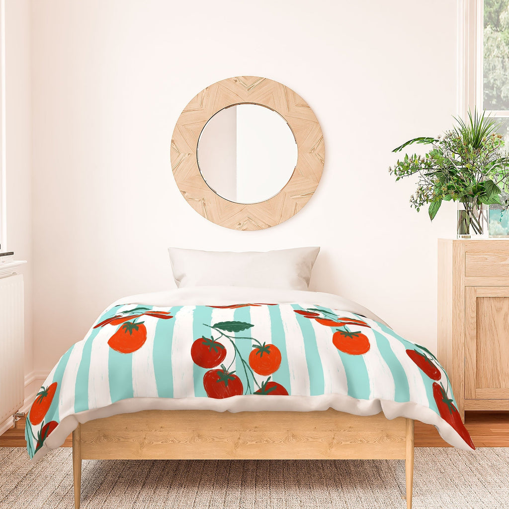 Design by Spark Zesty Tomatoes and Stripes Duvet Cover