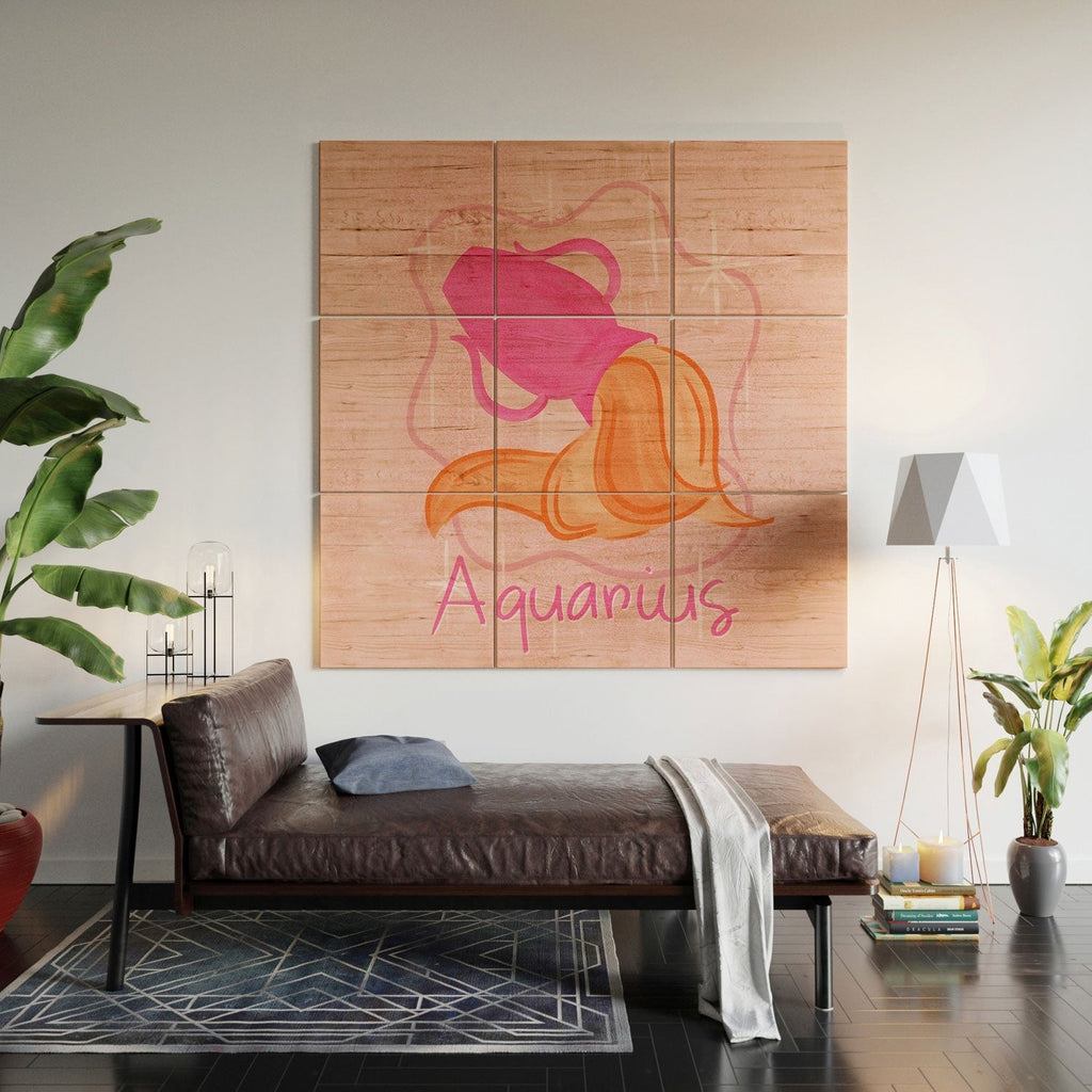 Little Om Zodiac Sign Aquarius Wood Wall Mural