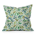 Ninola Design Botanic Retreat Loose Botanical Leaves Watercolor Green Outdoor Throw Pillow