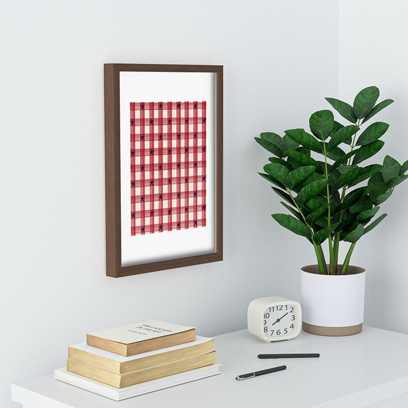 DENY Designs Red Gingham plus Stars Recessed Framing Rectangle